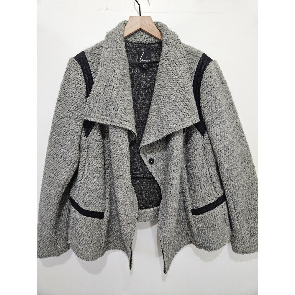 Lane Bryant Grey Wool Blend Boucle Draped Jacket Black Trim Plus Size 18/20